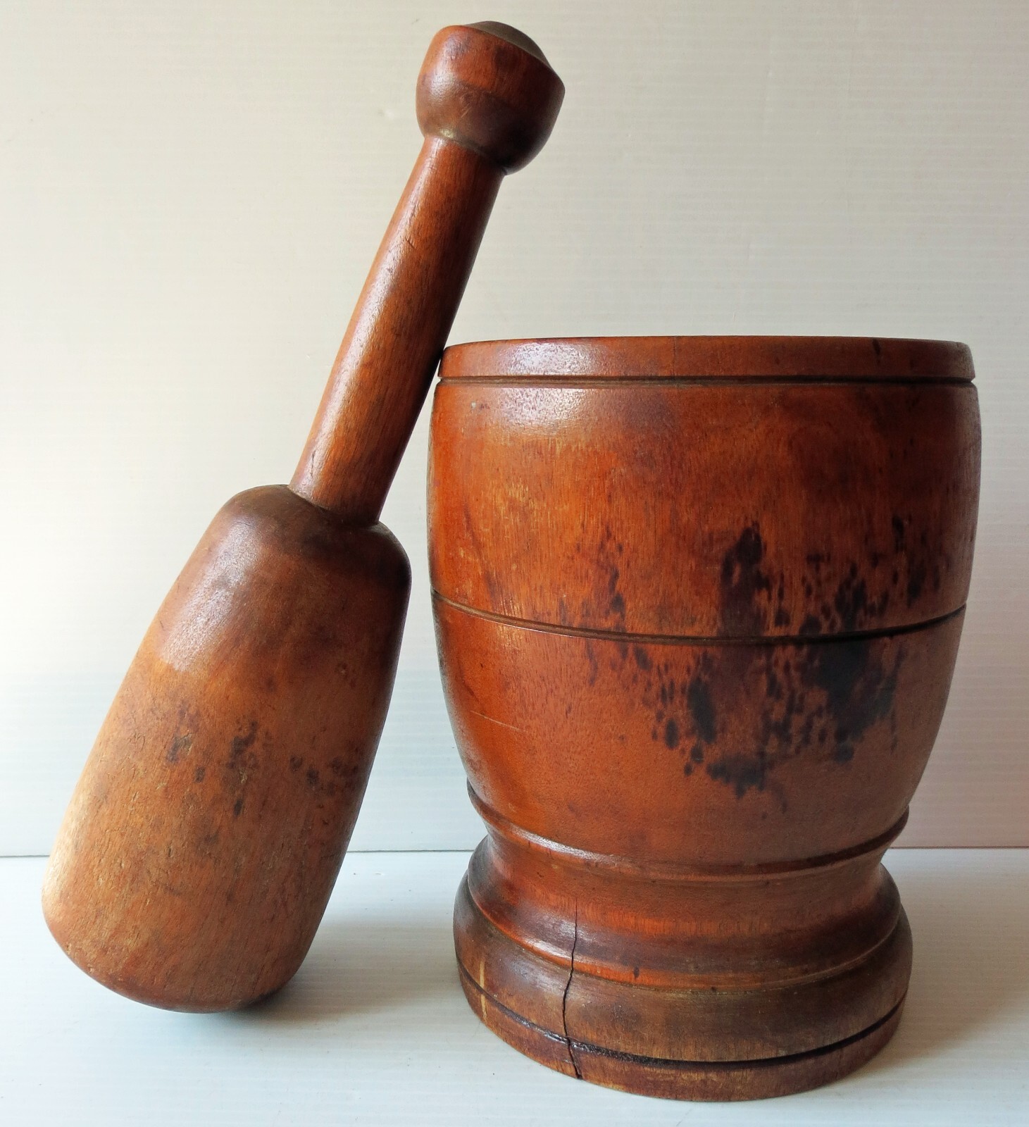 Antique Hand Turned Maple MORTAR & PESTLE 7 1/2” Tall
