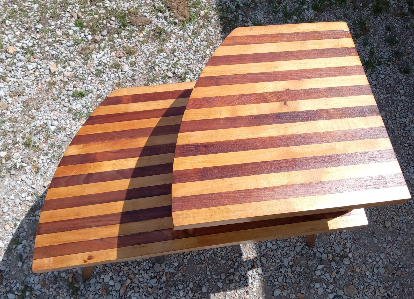 Mid Century Maple Walnut Step End Table (SET-82)