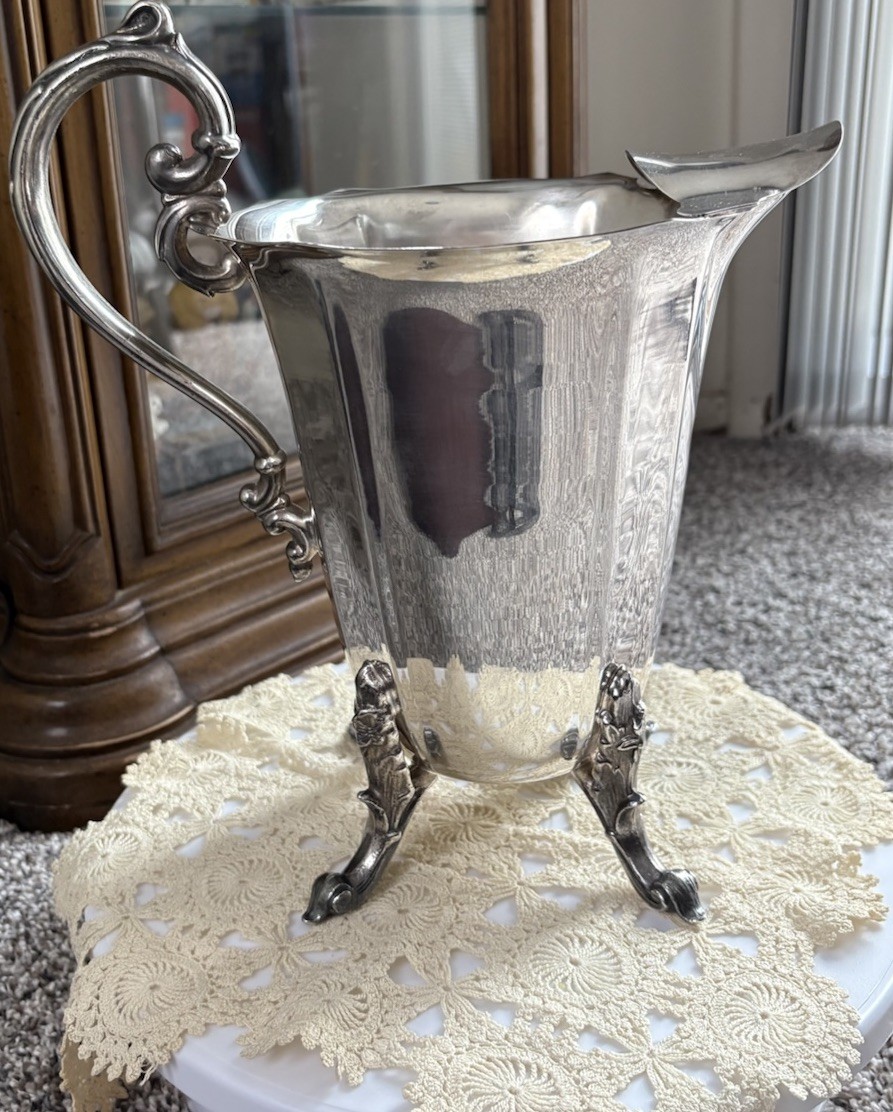 Silverplate Footed Beverage Water Pitcher With Ice Lip Spout Or Use As A Vase