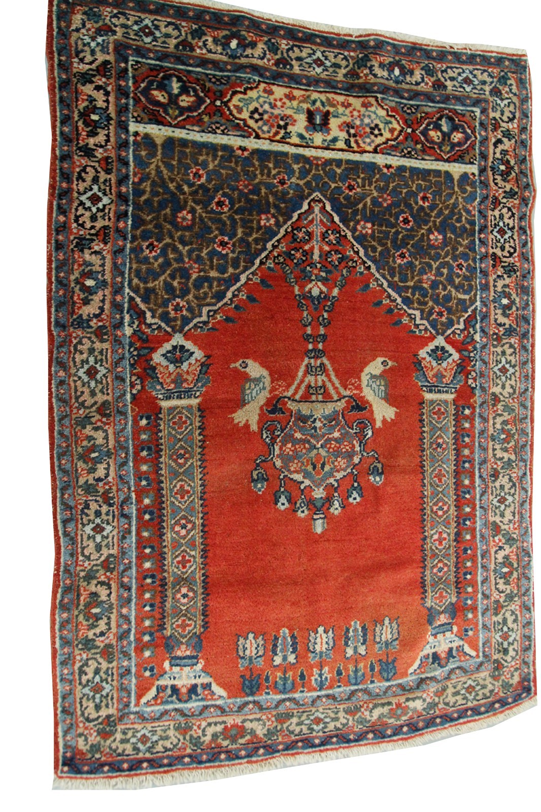 3×4 Antique Rug Turkish Tapestry Meditation Birds 92cm x 125cm c.1890