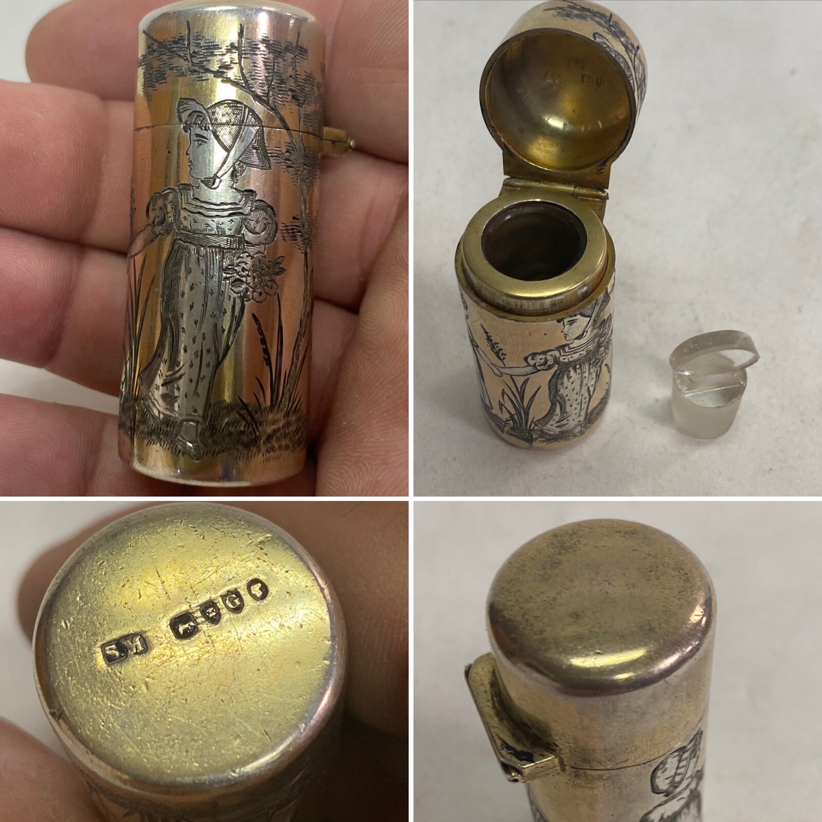 ANTIQUE VICTORIAN SAMPSON MORDAN /KATE GREENAWAY STERLING SILVER SCENT BOTTLE