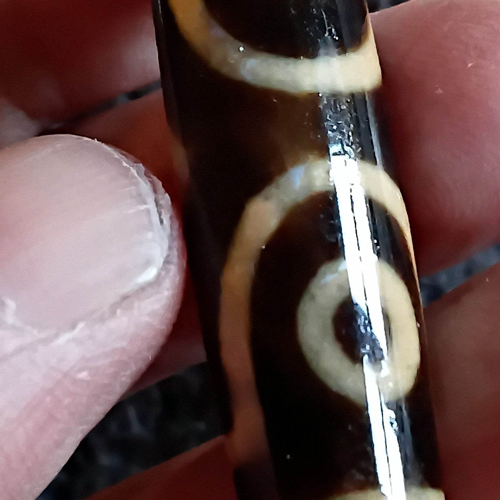 Tibetan Agate pre 1800s Rare Handcarved Kwan Yin 3 Eye Dzi Bead