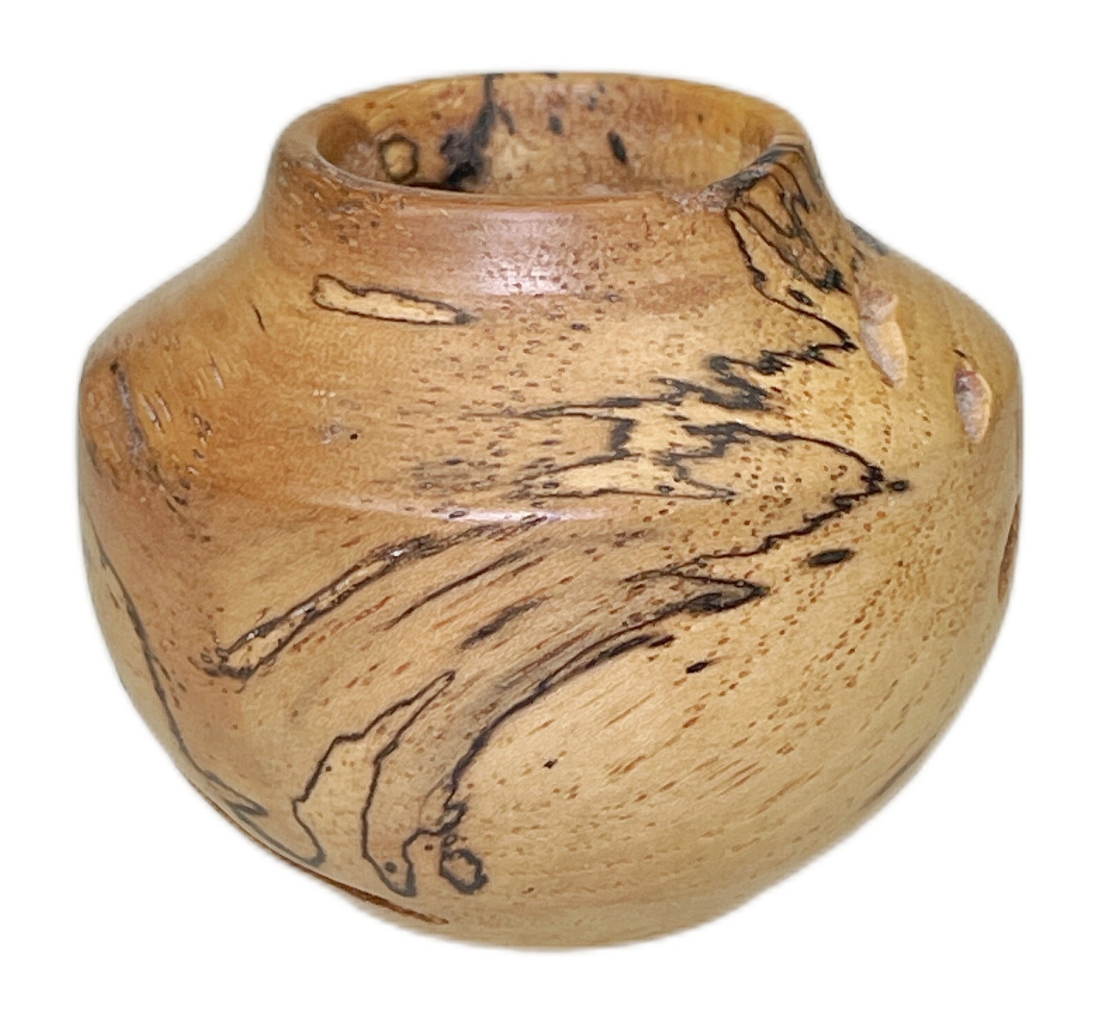 1.25” Mini Wood Pot Signed Vtg 94 Hand Turned Rustic Primitive Native
