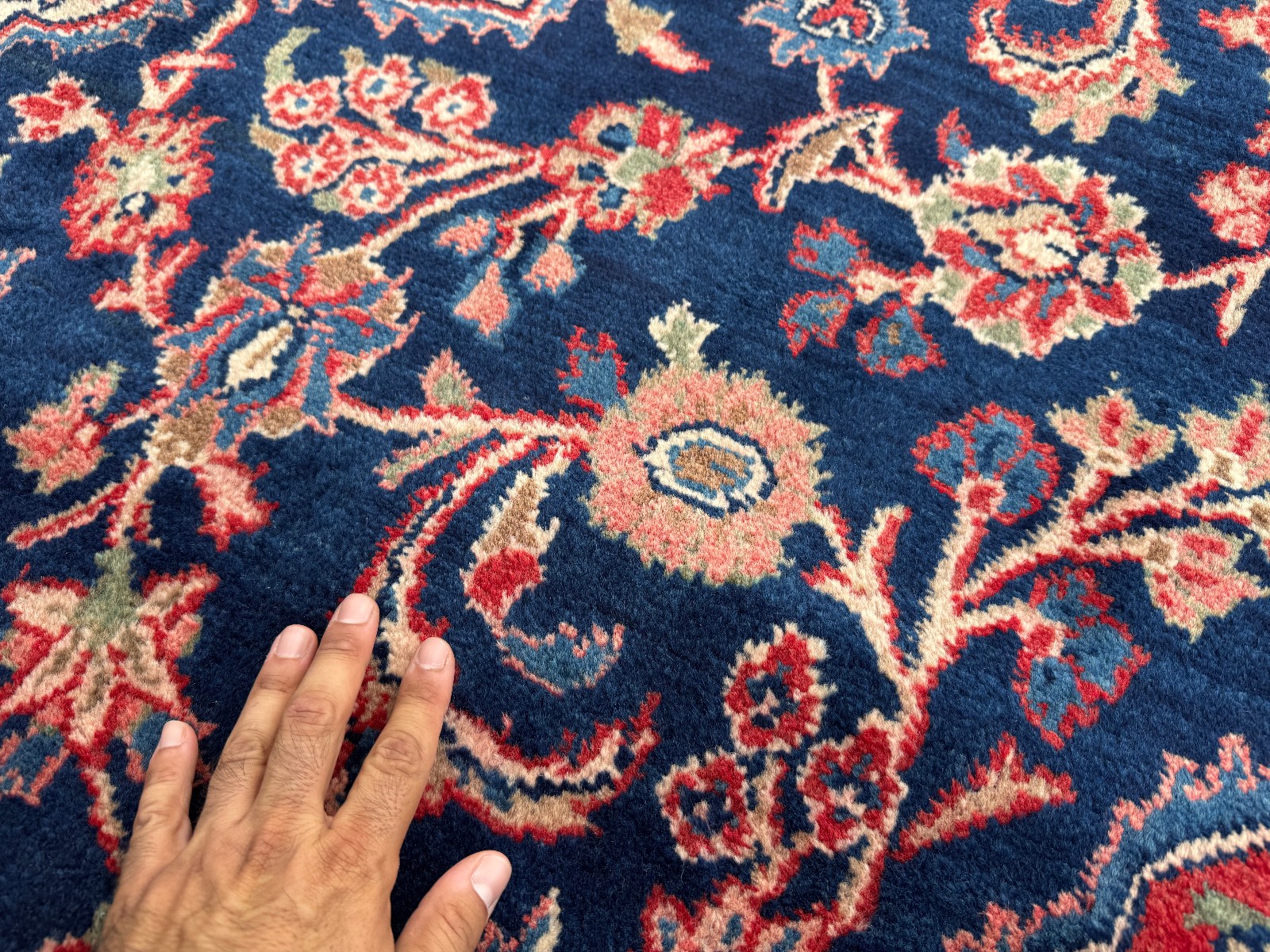 9×12 BLUE ANTIQUE ORIENTAL RUG HAND-KNOTTED vintage handmade navy fine clean big