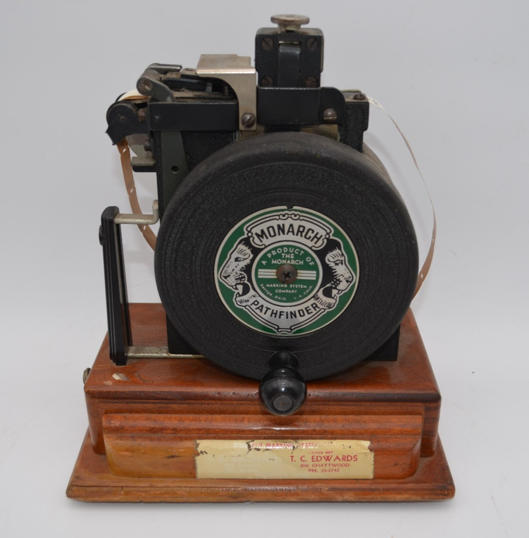 Vintage Monarch Pathfinder Printing Machine with Type Set & Goodyear price tags