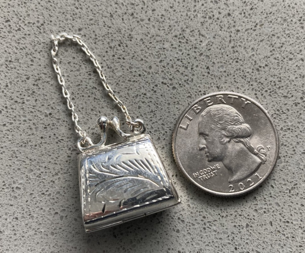 Tiny sterling silver etched purse pill box