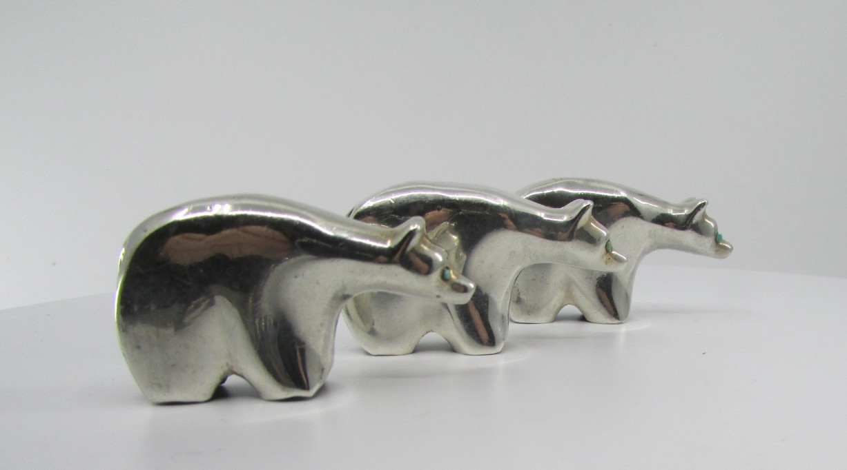 Vintage Southwestern Sterling Silver Fetish Polar Bear Family Sculptures