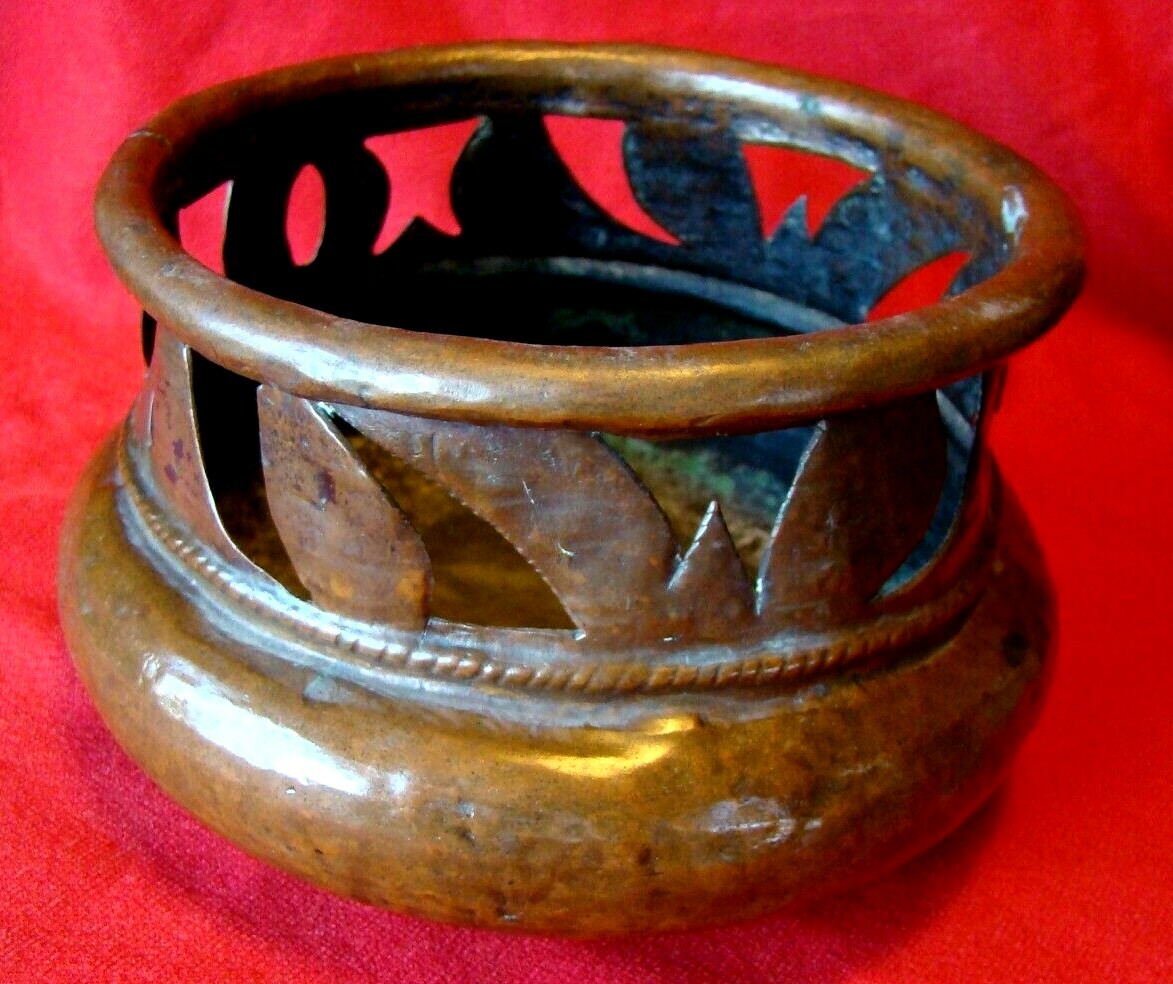 Old Hand Hammered Copper – Spittoon? Incense? – Cut Pattern in Top – Gotta L@@K!