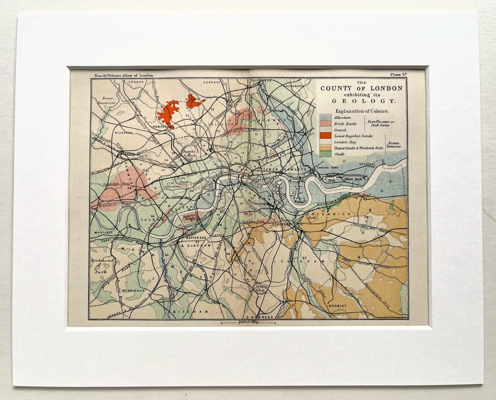 Antique 1900 London Map – Mounted – CITY of LONDON GEOLOGY 57