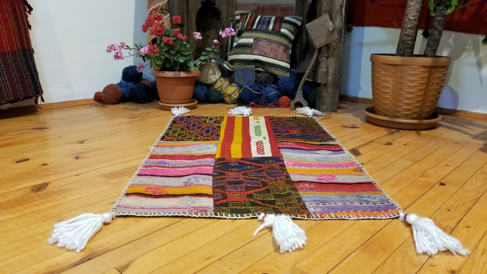 Vintage Bohemian 1960-1970’s Overdyed Patchwork Rug 2′ × 3′ 2″