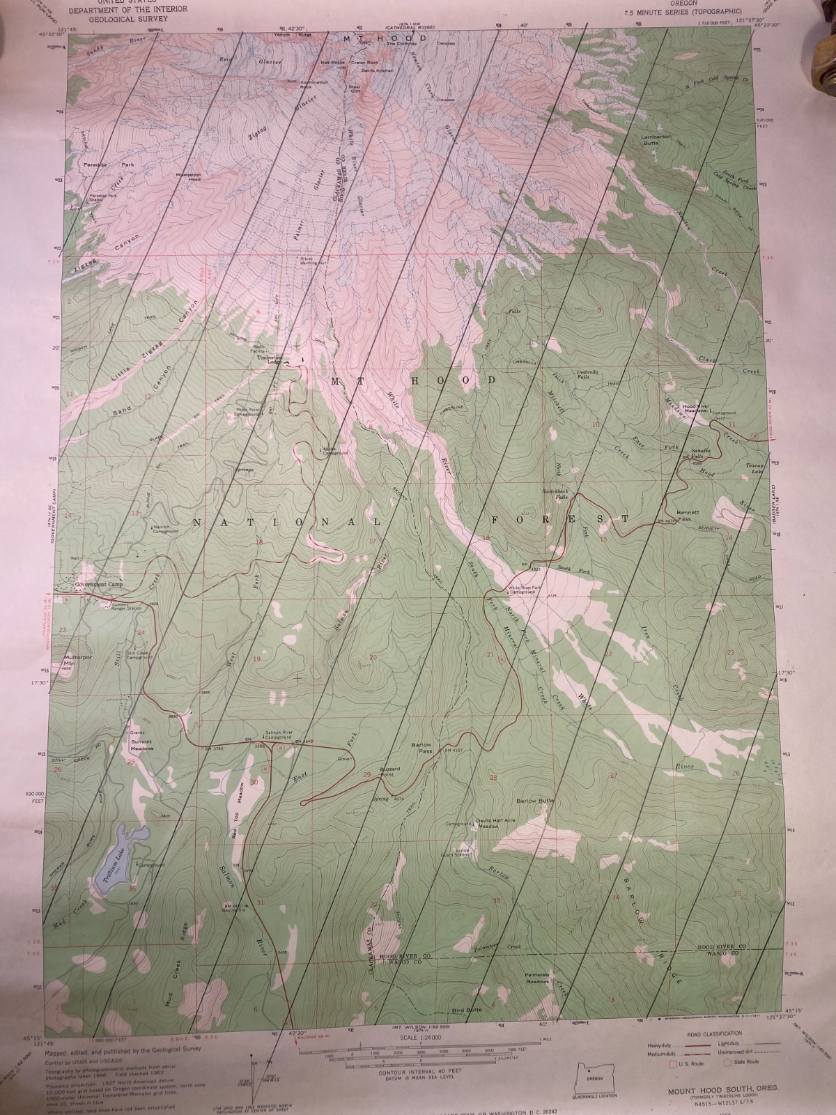 Mount Hood South, Oregon 1962 Original USGS Topography Topo Map 7.5 Minute