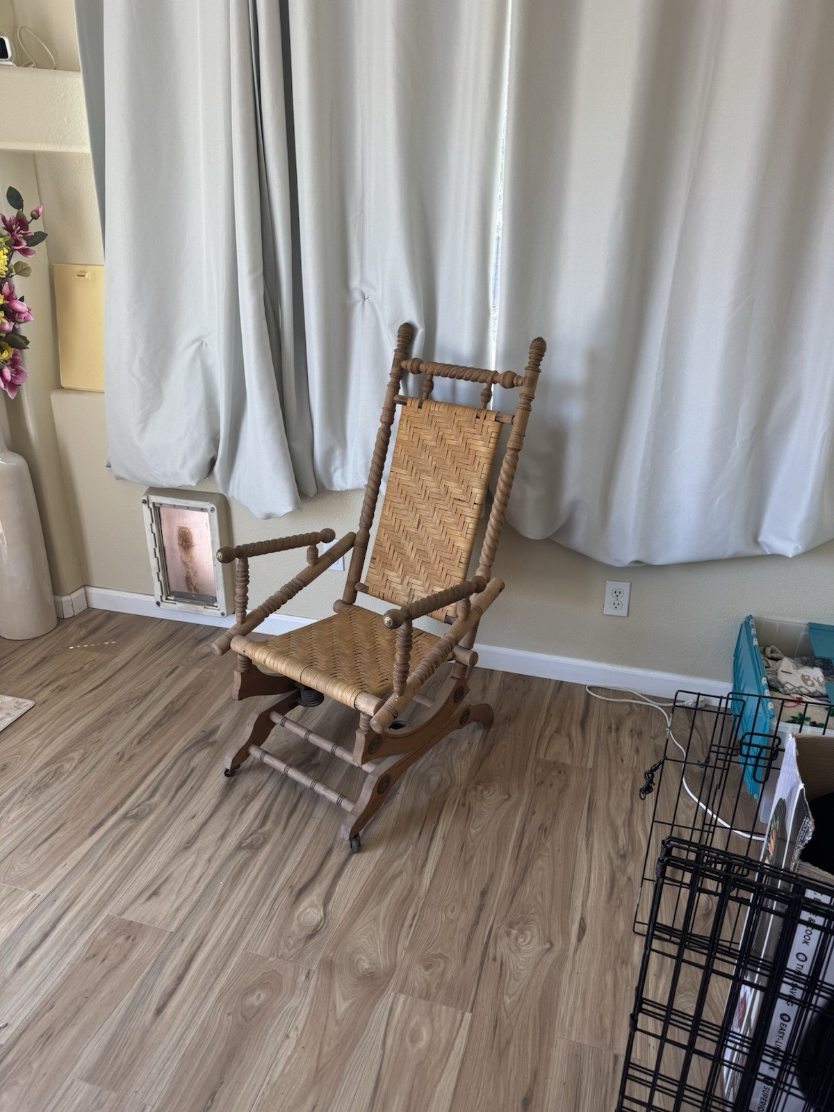 Antique 1880’s Victorian Eastlake Bamboo Upholster Hunzinger Style Spring Rocker