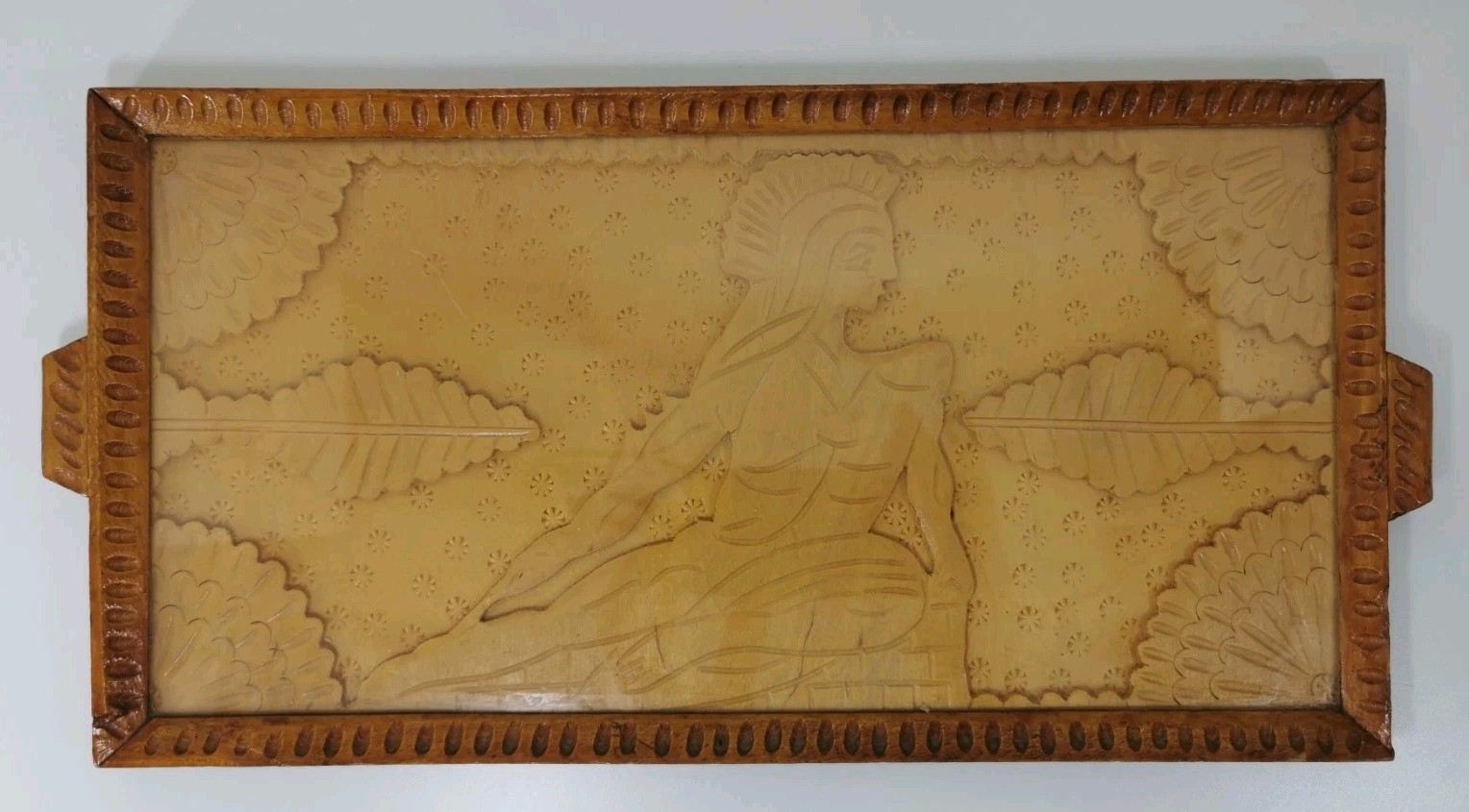 Vintage Tray Handmade Carved Wood Inlay Drinks Interior Design 40cm Original