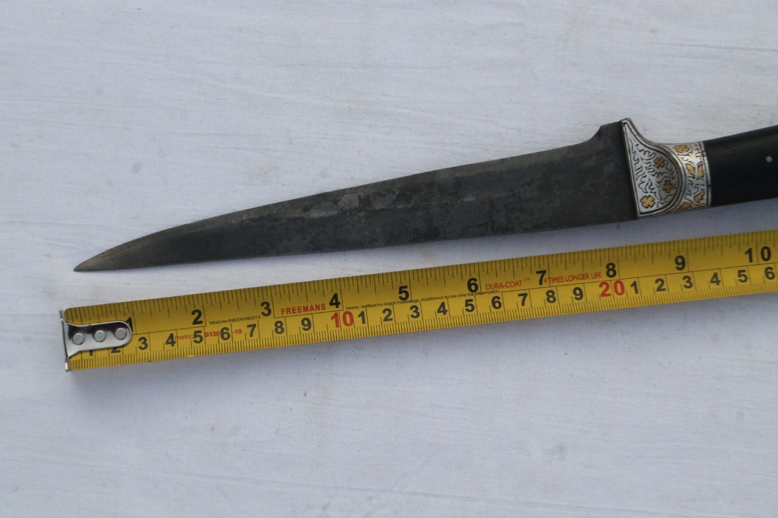 old vintage Mughal Persian gold & silver pesh-kabz knife dagger wood handle
