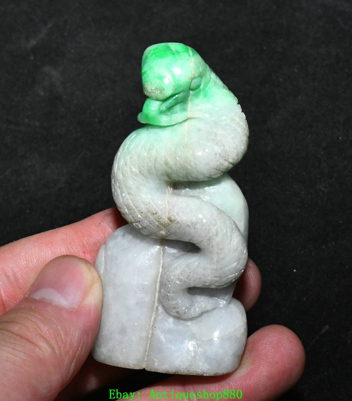 2.7”Old Chinese Emerald Jadeite 12 Zodiac Year Animal Snake Amulet Pendant