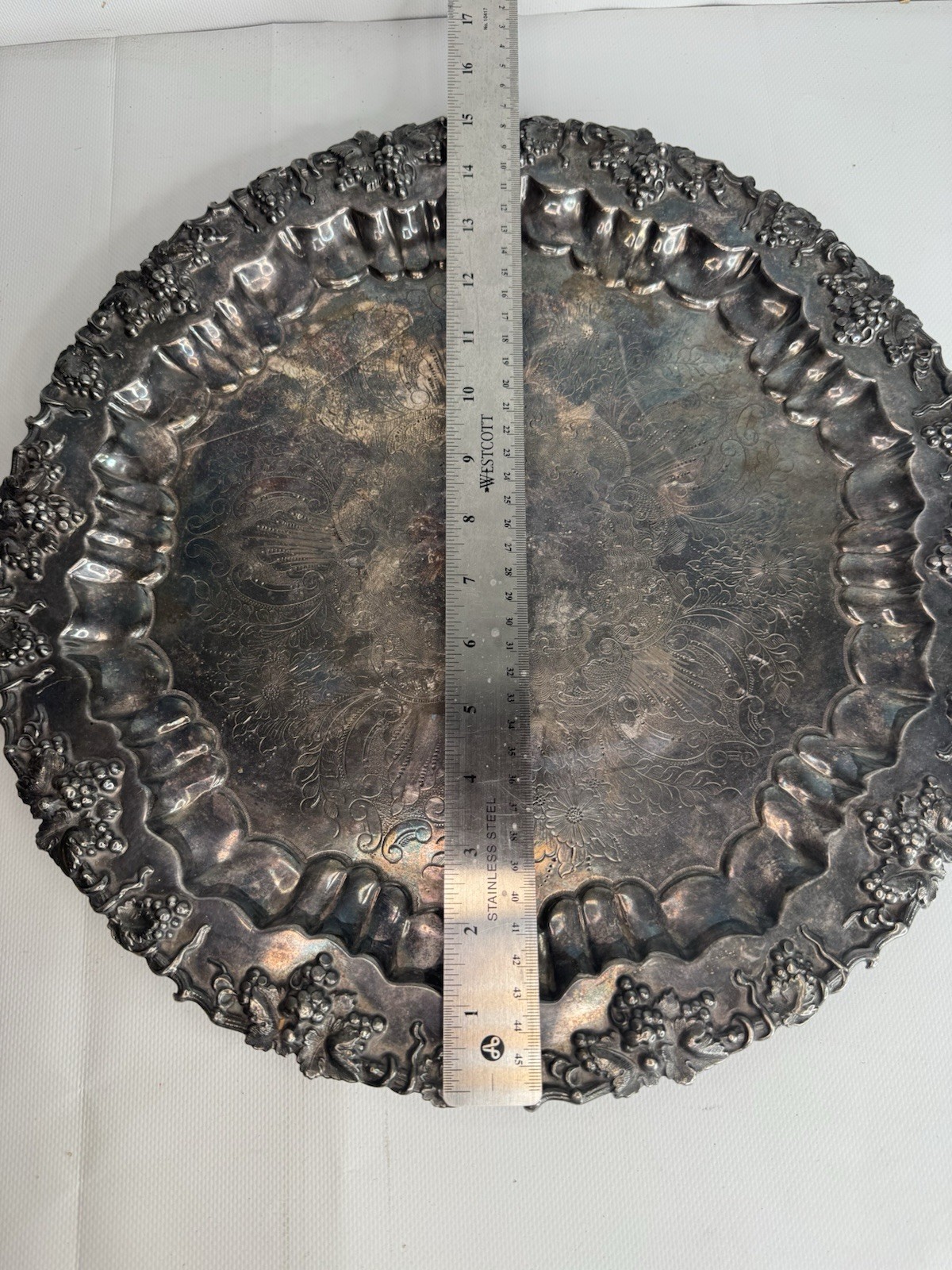 Vintage Silverplate Footed Serving Tray Grape Vine Border