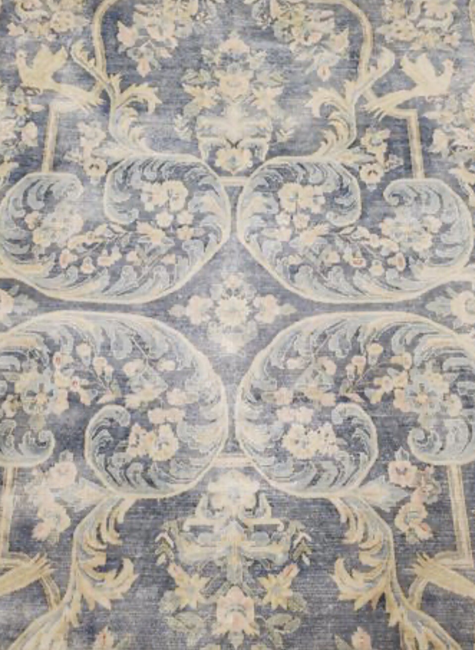 Vintage Original Area Rug Oushak Low Pile Distressed 9 X 13 Antitque Beauty Blue
