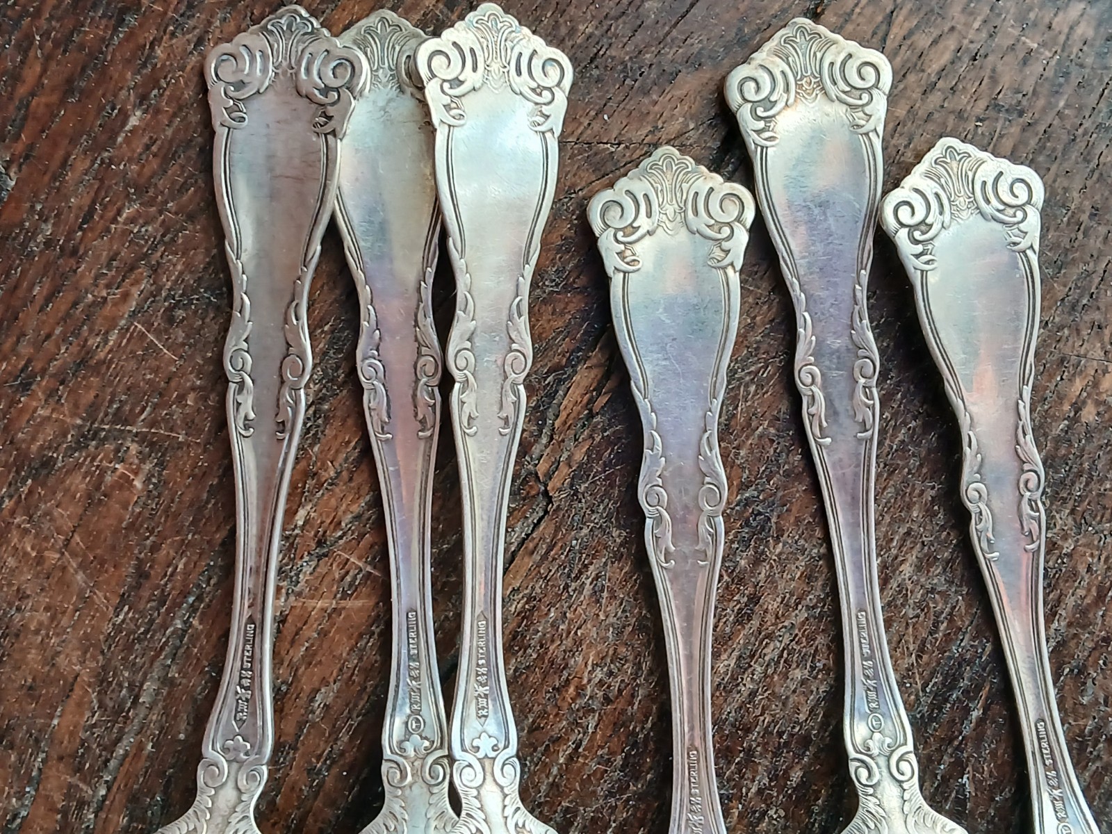 Antique Sterling WALLACE BERAIN 1907 Teaspoons Scrolls Mono Moorish Lot of 6