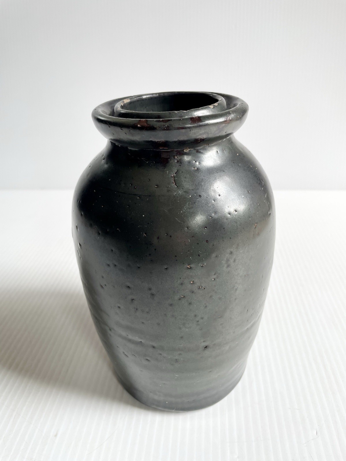 Antique Primitive Dark Grey Stoneware Clay Crock Canning Jar 8 Cup, Farmhouse
