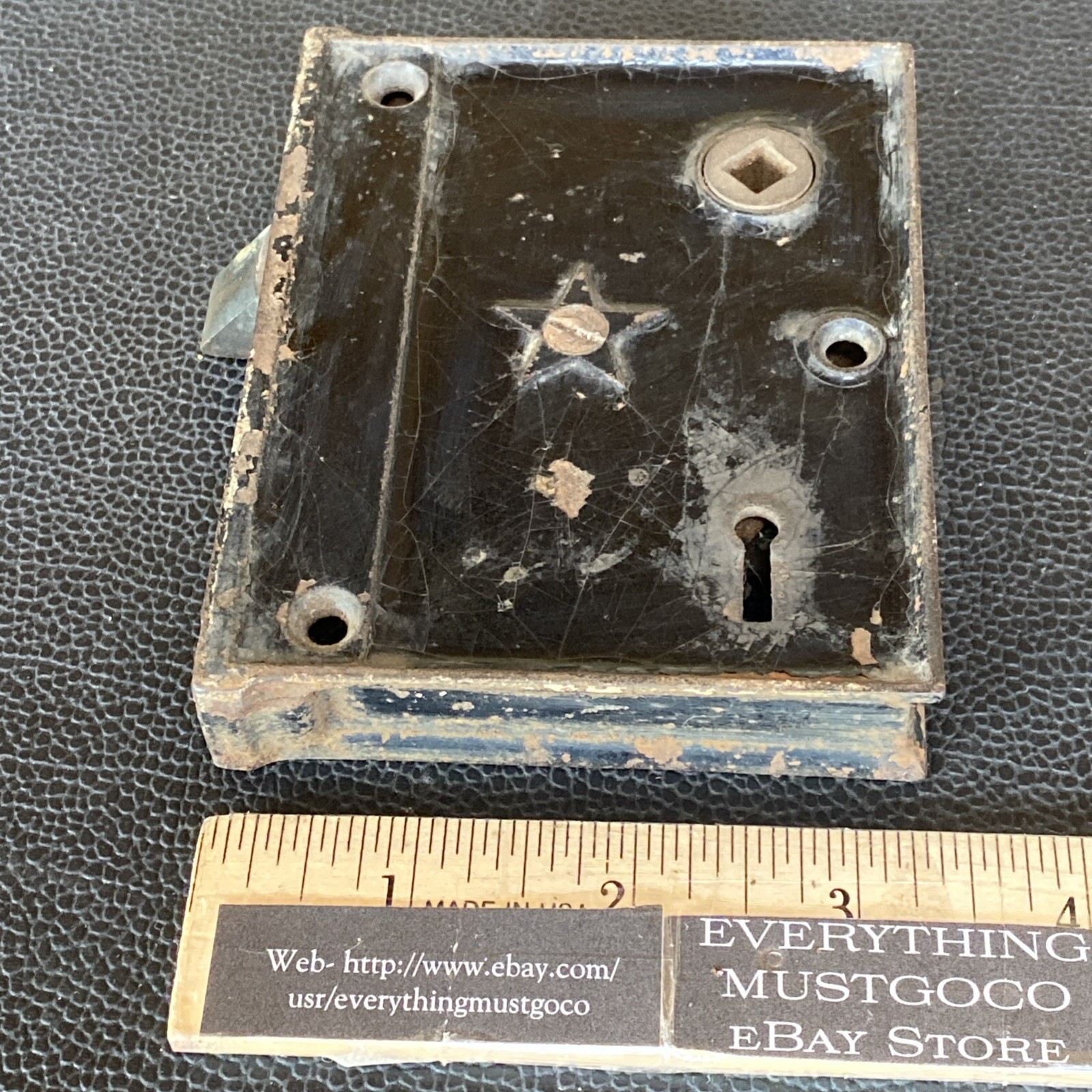 Antique Mortise Door Lock Deadbolt Cast Iron Vintage Hardware STAR Mark SARGENT?