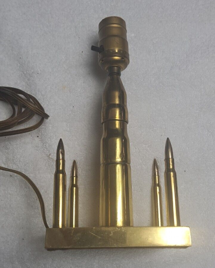 Vtg WW2 Trench Art ? Brass Lamp Various Bullets Man Cave