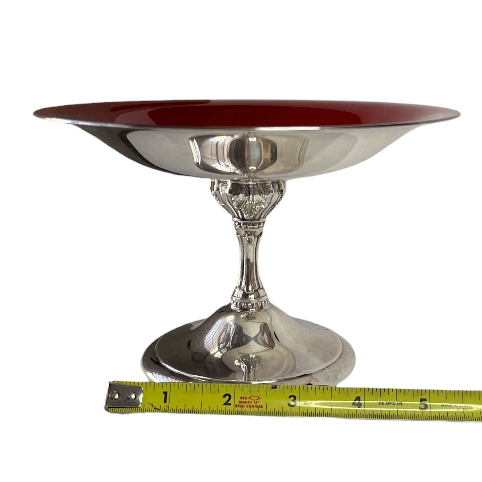 Reed & Barton #141 Orange Enamel Silver-plate Pedestal Compote Tazza 1950s-1960s