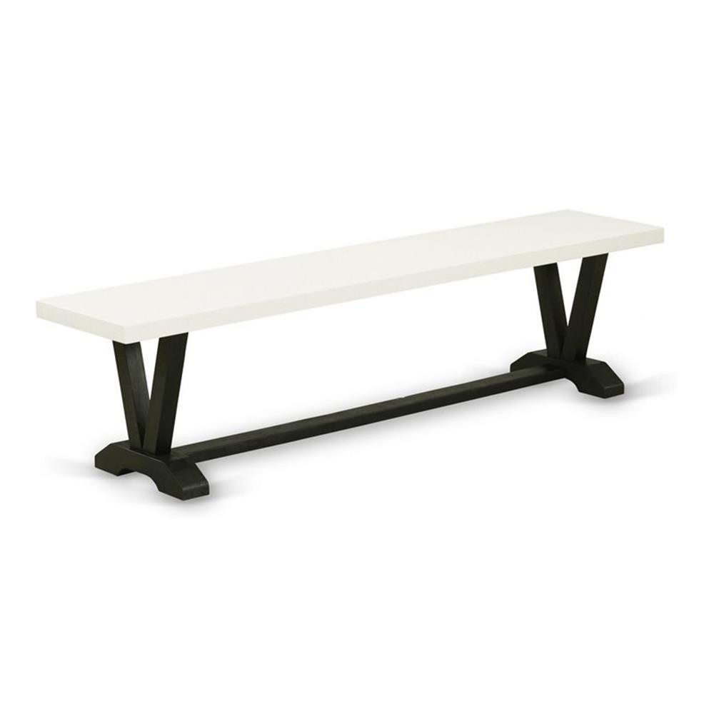 East West Furniture V-Style 15×72″ Wood Dining Bench in Black/Linen White