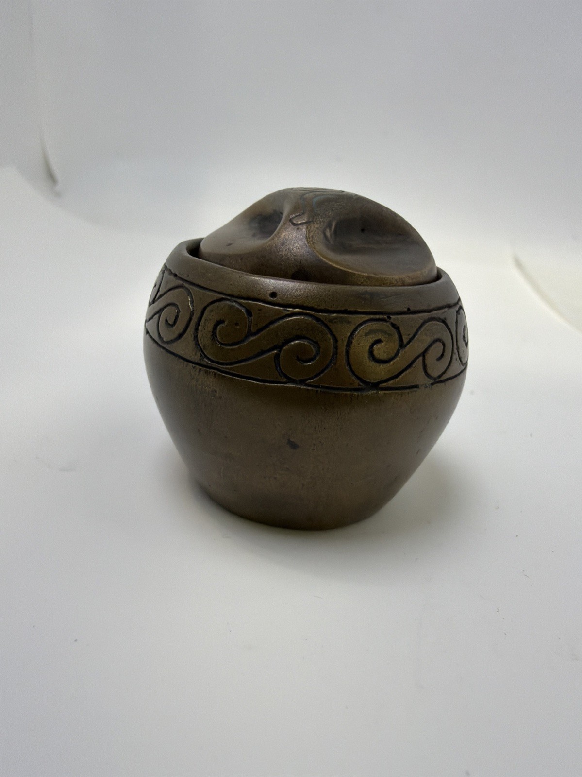 Antique Miniature Asian Bronze Vessel Urn With Lid 1.5 Lid