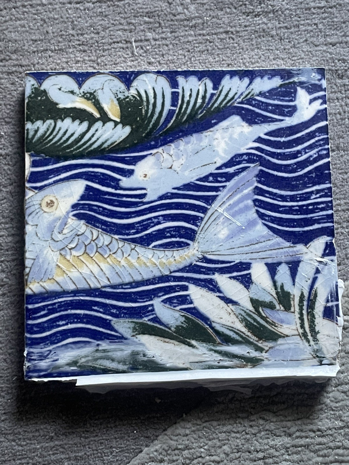 William de Morgan Persian Fish Frieze Tile Vintage 6 Inch Square More Available