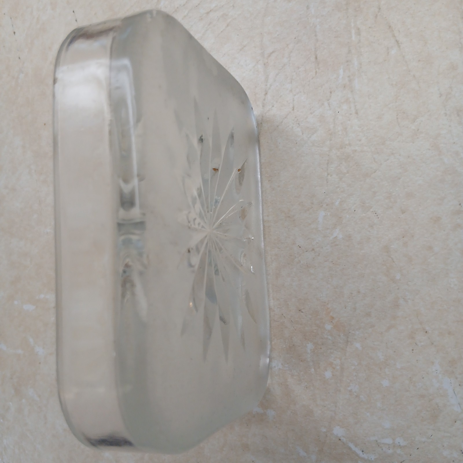 STARBURST PATTERN PRESSED GLASS SOAP DISH WITH FROSTED BOTTOM
