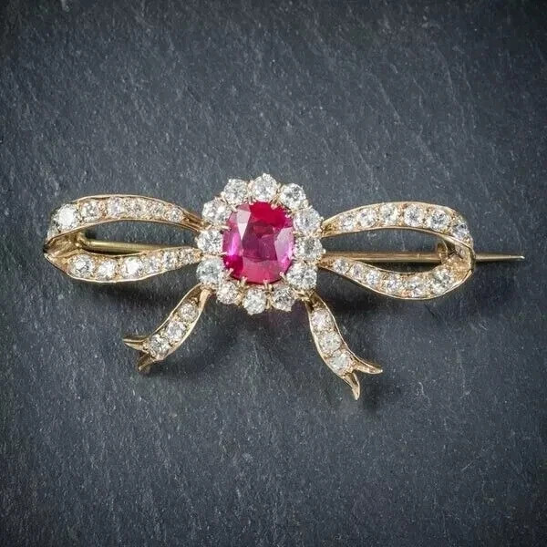 14K Yellow Gold Plated 2.50Ct Pink Ruby Simulated Diamond Art Deco Brooch Pin