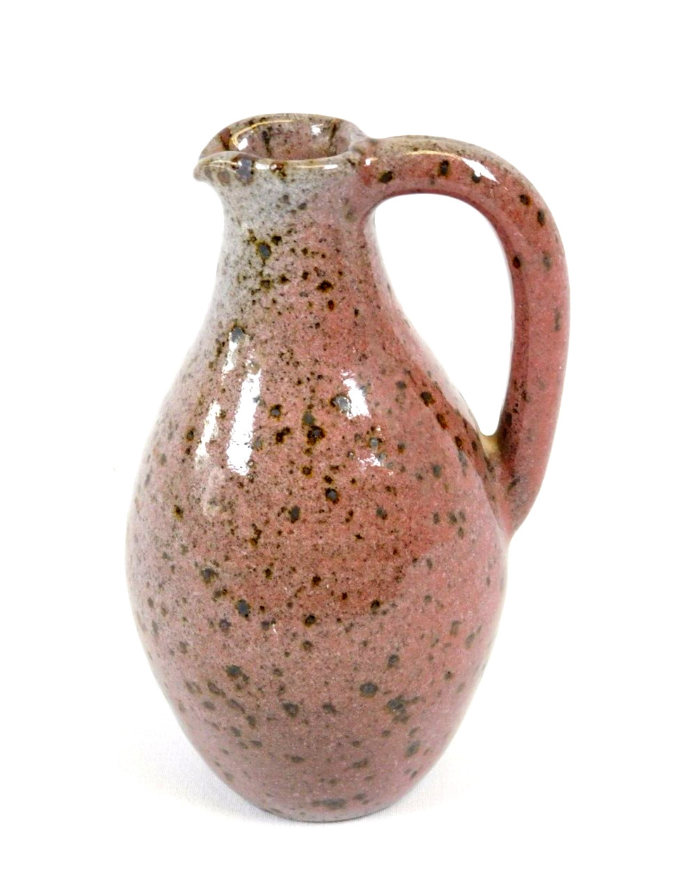 Vintage Speckled Splatter glaze, ceramic pitcher, earth tones signed Evelyn 1963