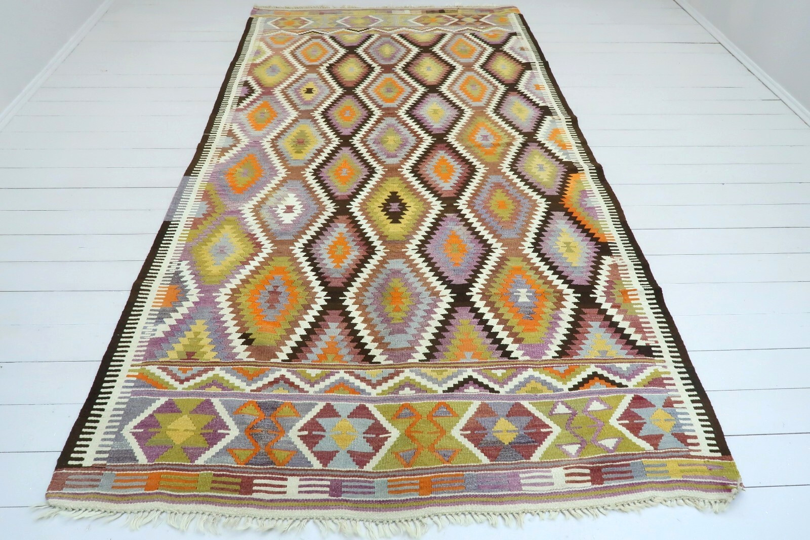Antique Turkish Kilim Wool Area Rugs, Handmade Floor Carpet Large Barak 64″X119″