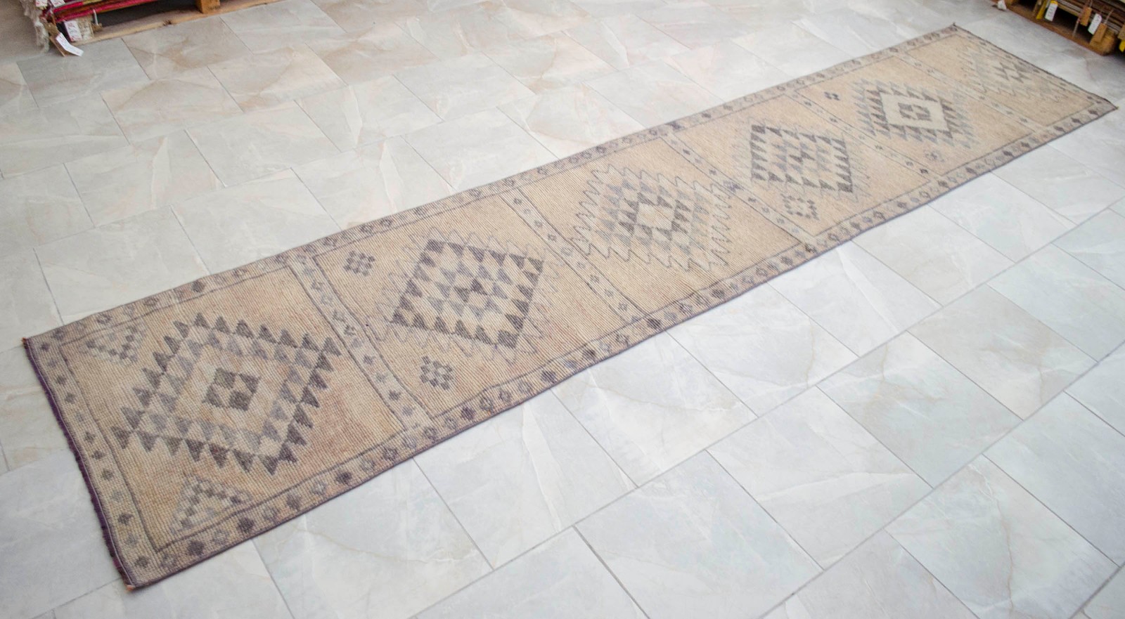 Turkish Runner Rug HandMade Wool Extra Long Hallway Rug Kitchen Decor 2.9×13.3ft