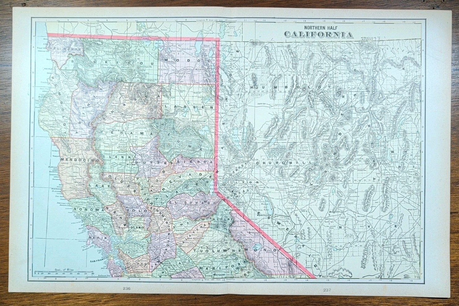 Vintage 1901 NORTHERN CALIFORNIA Map 22″x14″ Old Antique Original SAN FRANCISCO