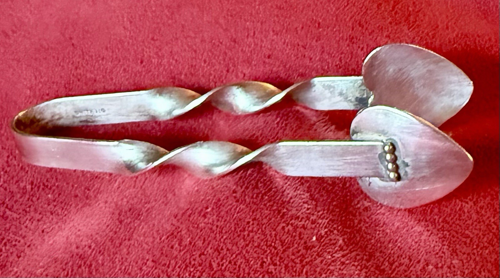 Antique Heart Shaped Sterling Silver Sugar Cube Tongs