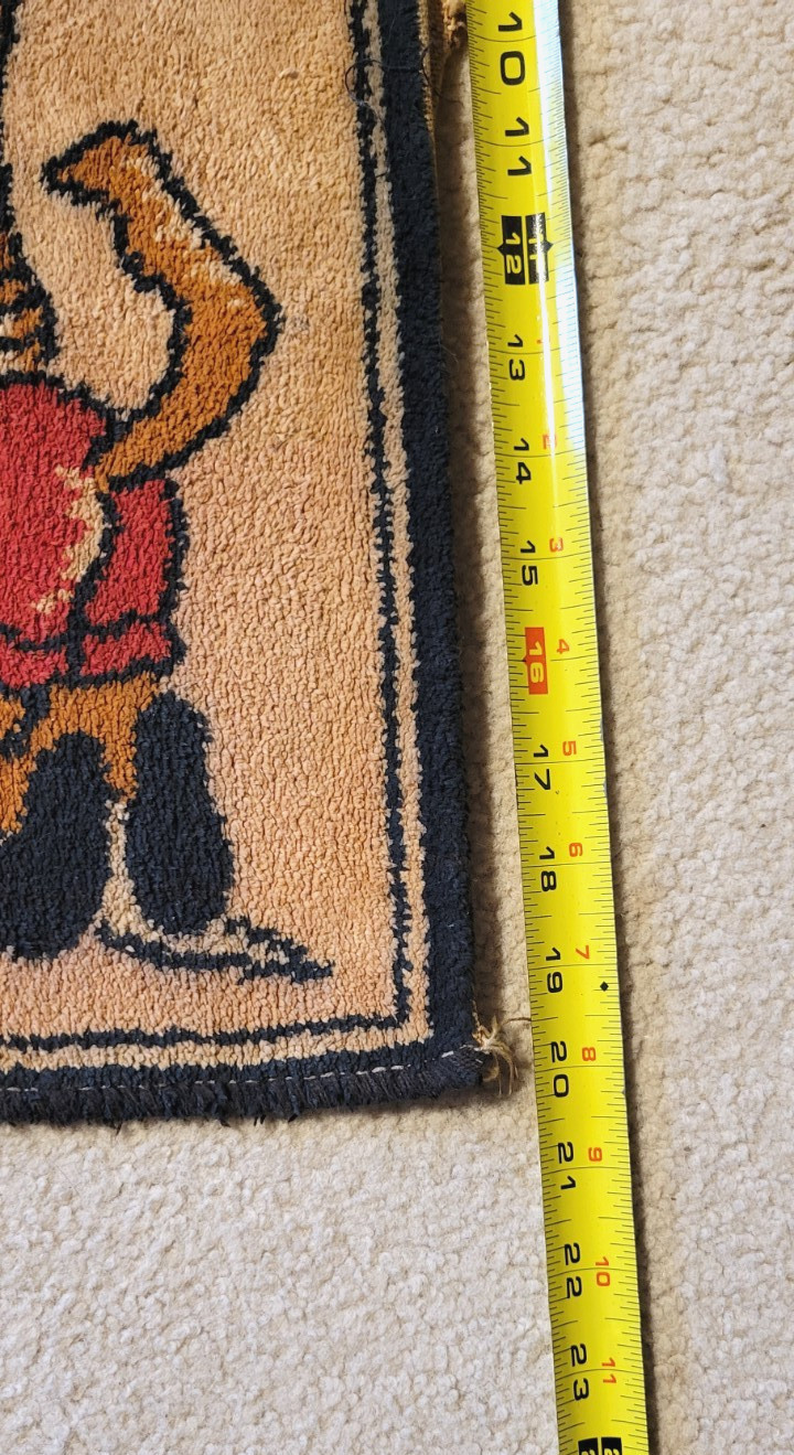 PRIMITIVE NEEDLEPOINT BUNNY RABBIT FOLK ART TAPESTRY PICTORIAL RUG MAT MCM ANTIQ