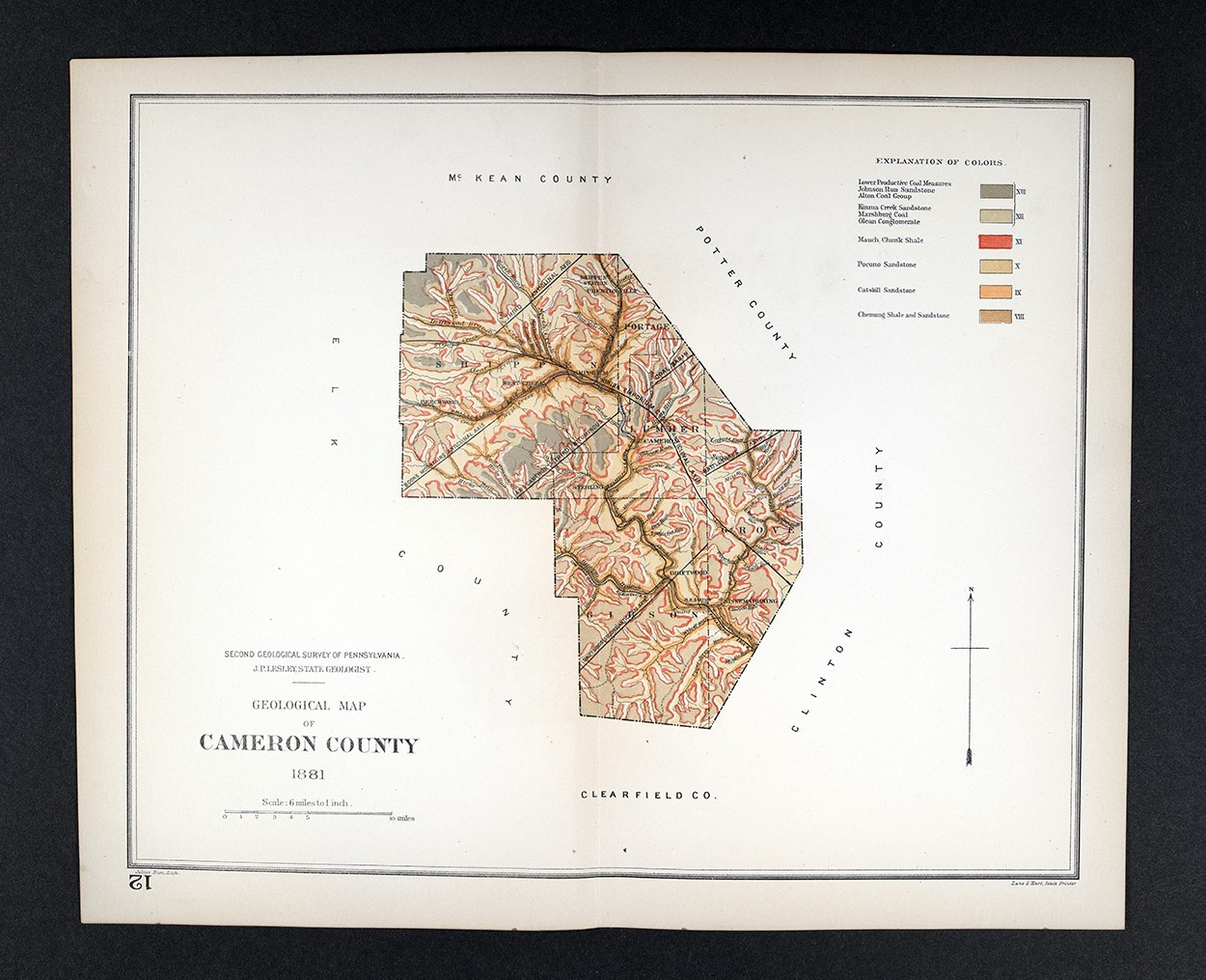 1881 Pennsylvania Geological Map Cameron County Emporium Driftwood – Misprint