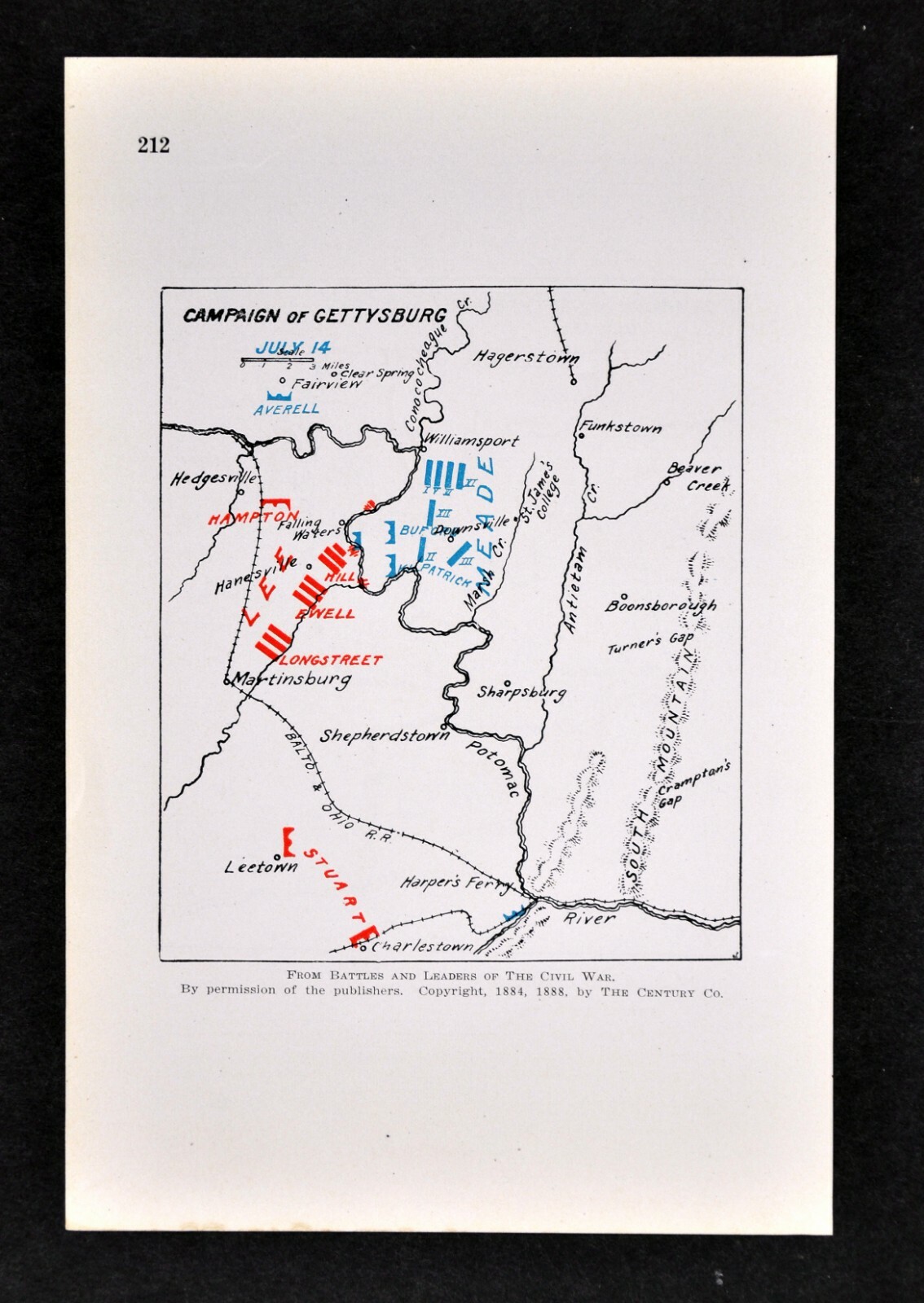 Civil War Map Battle of Gettysburg Campaign July 14 Lee Escapes Across Potomac