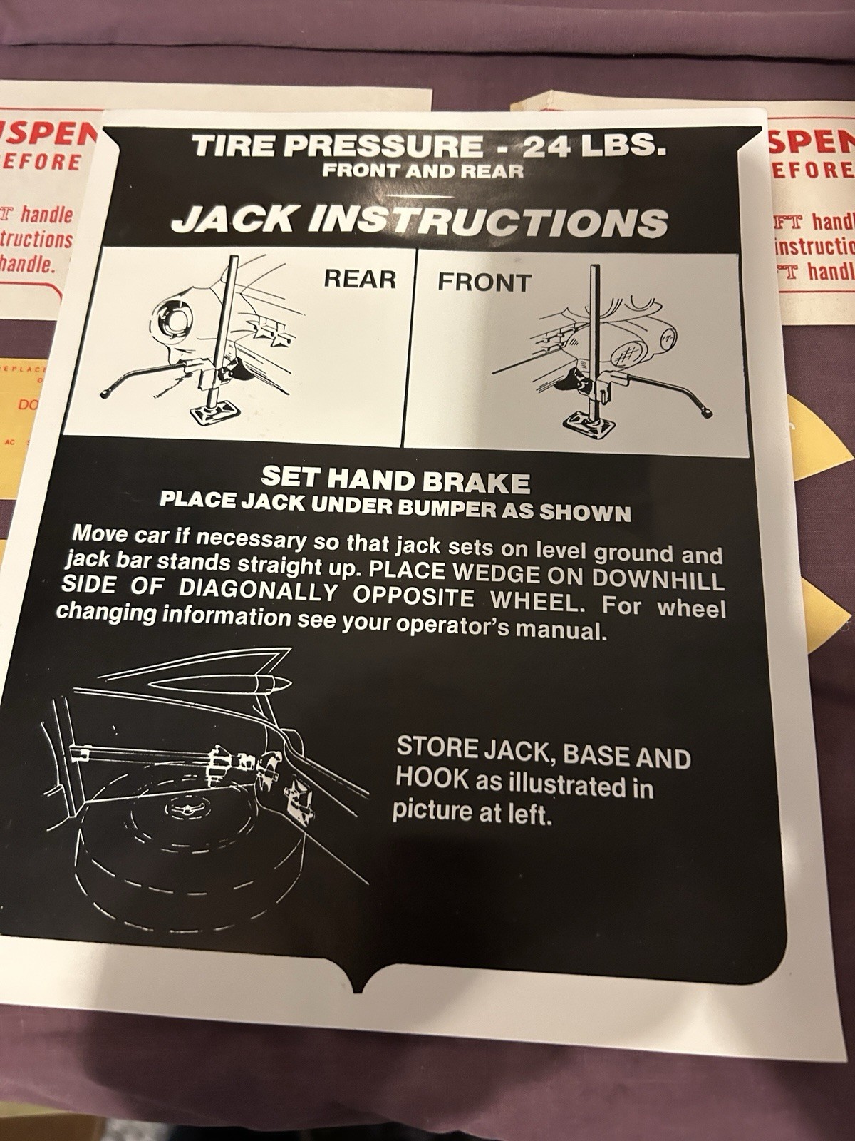 CADILLAC 1959 DECAL, jACK INSTRUCTION # 322 *2026