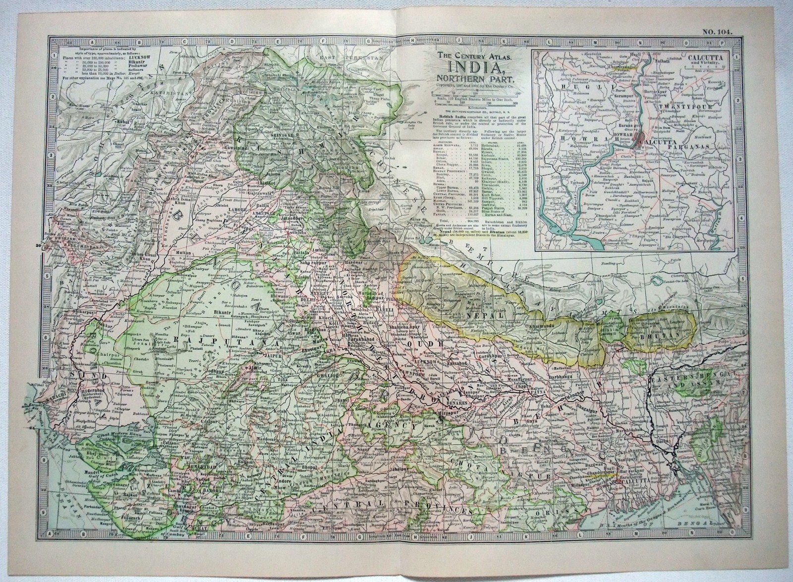 Northern India – Original 1902 Map by The Century Company. Antique