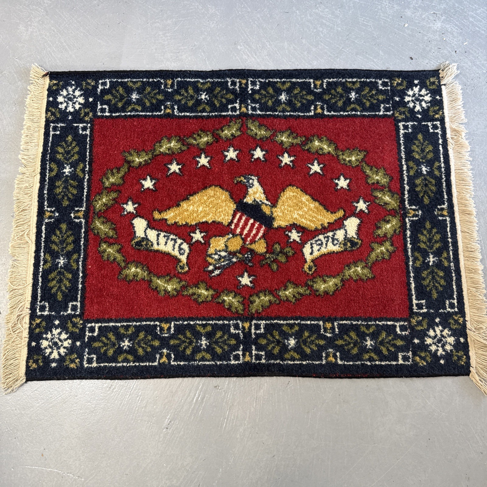 Vintage American Bicentennial Federal Eagle 1776 1976 Carpet Rug ~48″ x 34″