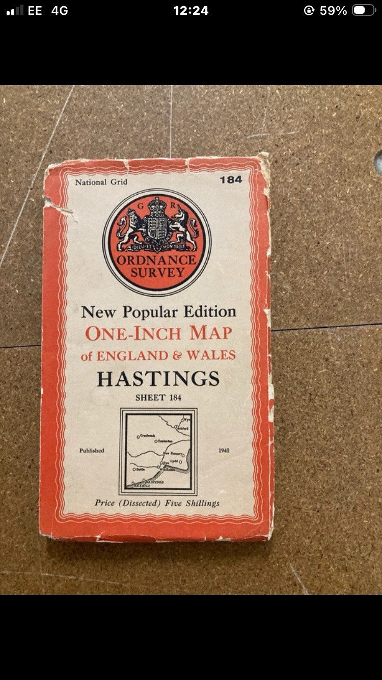 Ordnance Survey Hastings Sheet 184 One Inch Map 1940 Vintage