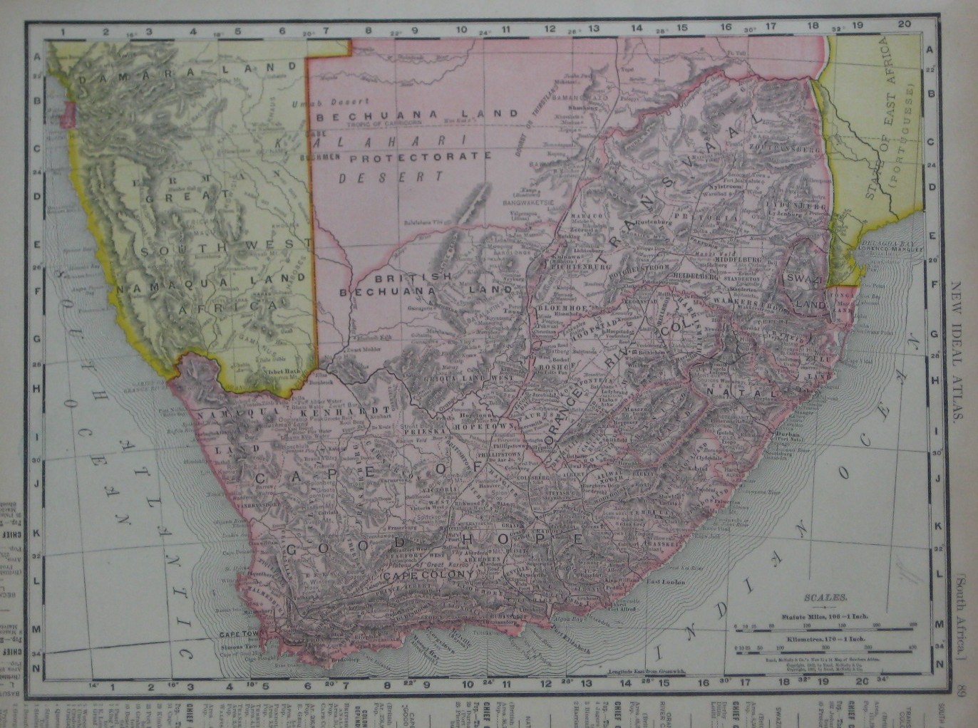 Original 1906 Map SOUTH AFRICA Cape Town Natal Swaziland Walfish Bay Bushmen