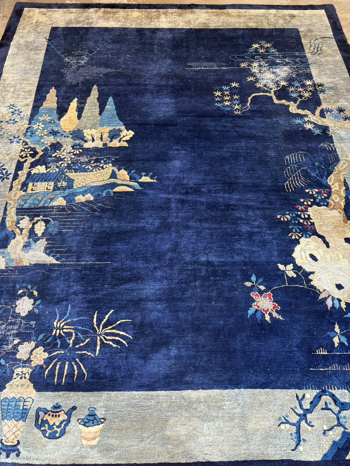 12×10 FT Antique Handmade Chinese Art Deco C-1920s Blue Wool Rug ■FREE SHIPPING■