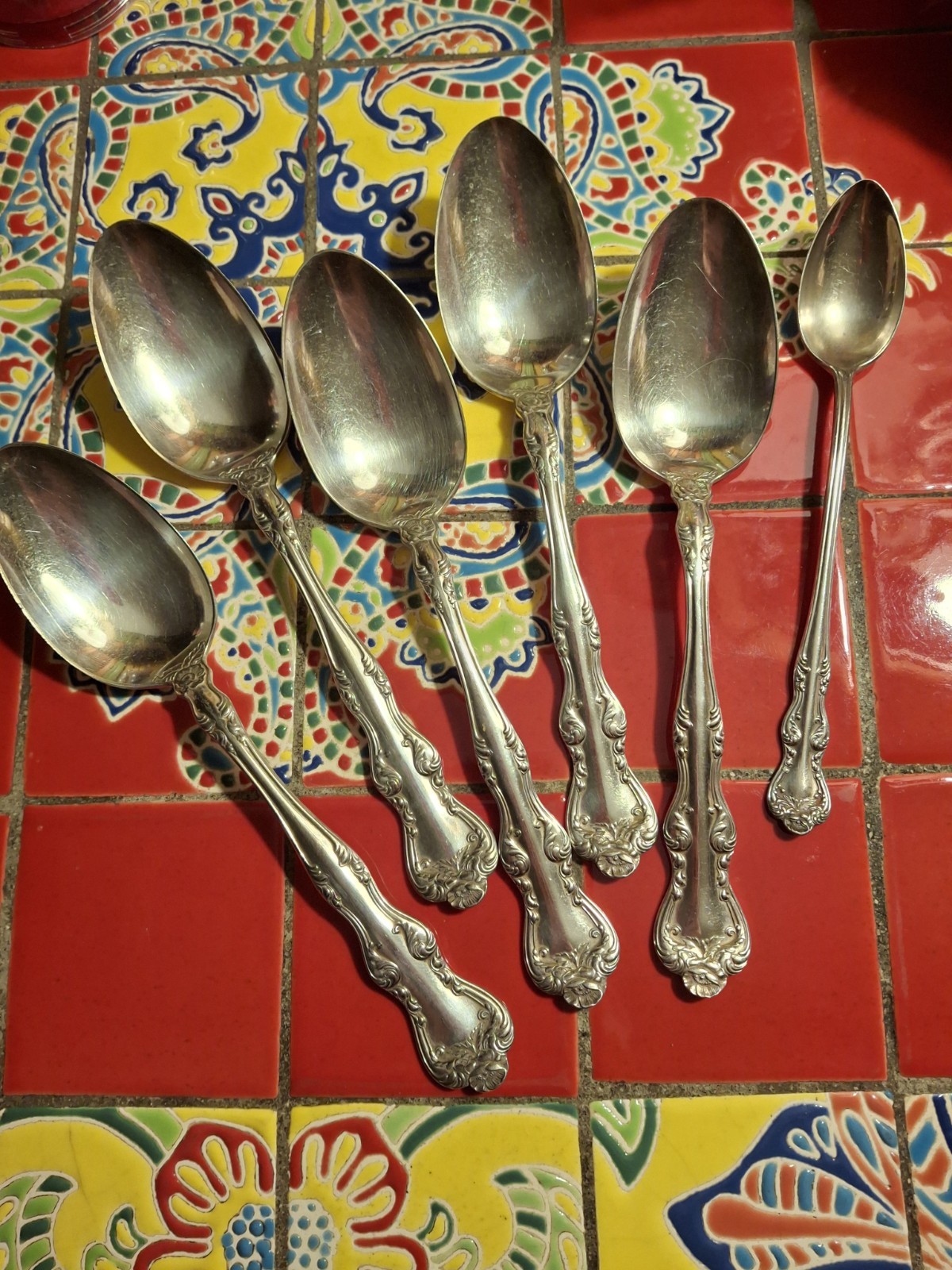 Orient Venice Slvrplt Serving TBSP Set 5 & 1 Iced Ts Holmes Edwards IS Vntg 1904