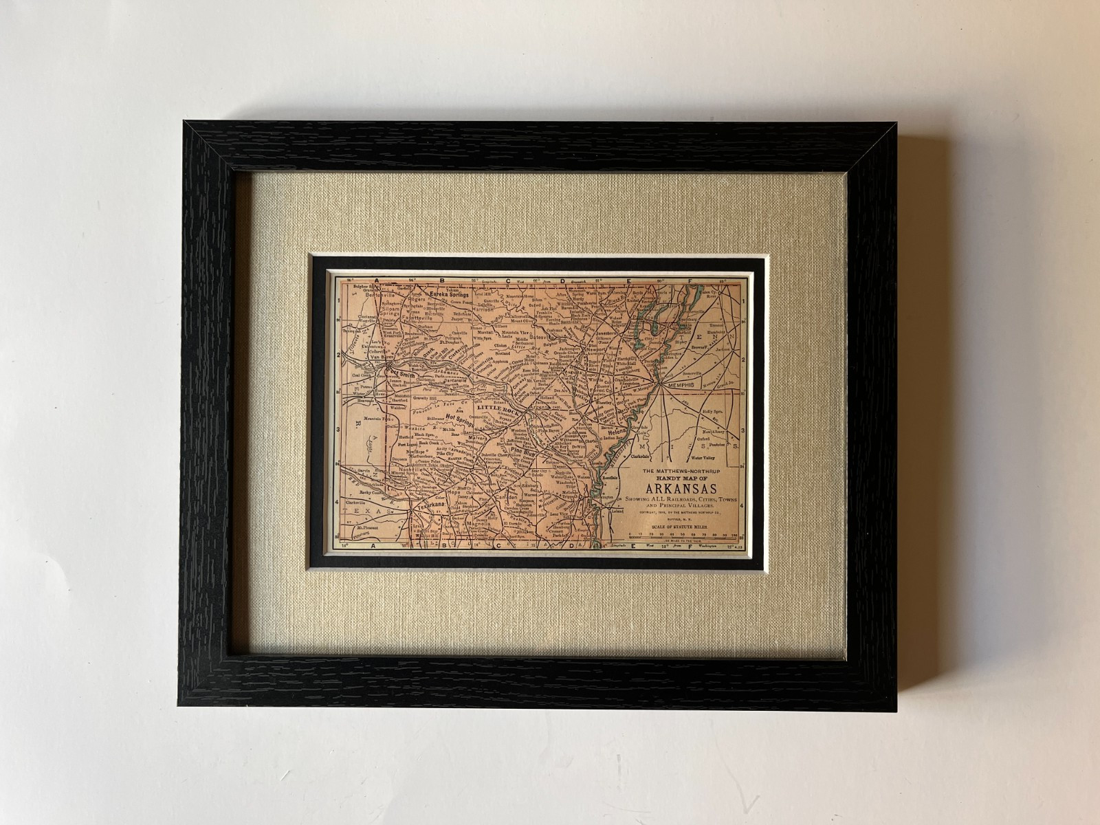 1898 ARKANSAS State Map, Framed/Dbl Mat fm 1903 Crown Encyclopedia SEE DESCRIP