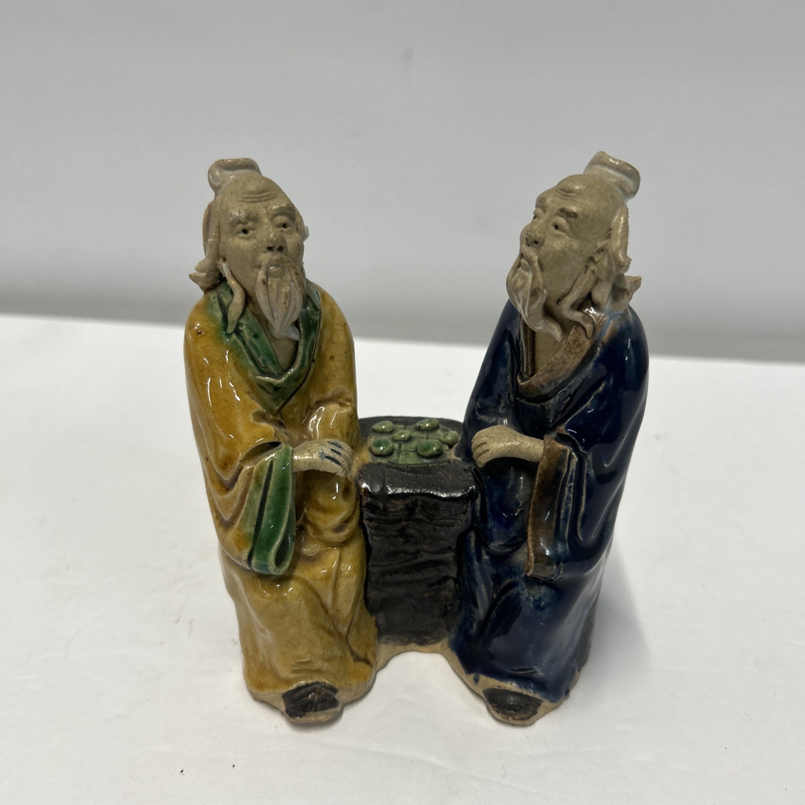 4.5” Inch Tall Antique Chinese Mud Men Man Figure Scholar Wiseman Game Sitting