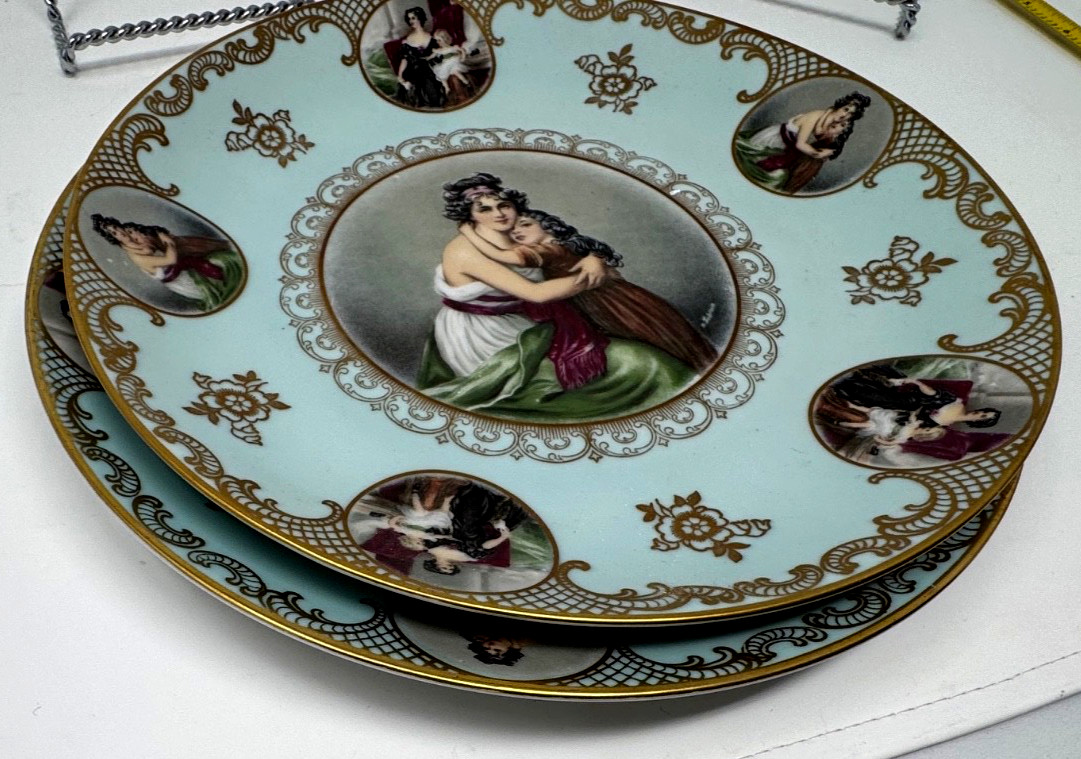 TWO – 10.5″ MITTERTEICH BAVARIA MOTHER/DAUGHTER PORCELAIN LEBRUN CHARGER PLATES