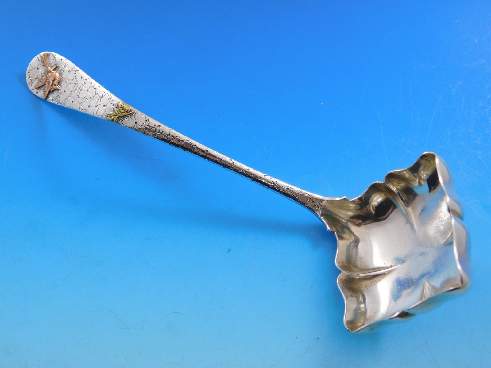 Hammered & Applied by D&H Sterling Silver Gravy Ladle 7 5/8″ w/ Copper Bird